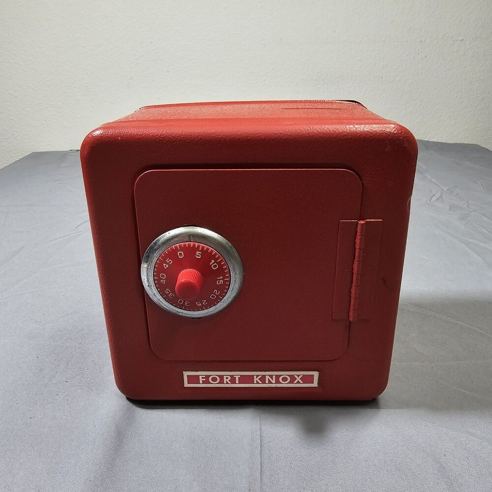 Vintage Superior Toys Red Fort Knox Metal Combination Lock Coin Bank Safe Works